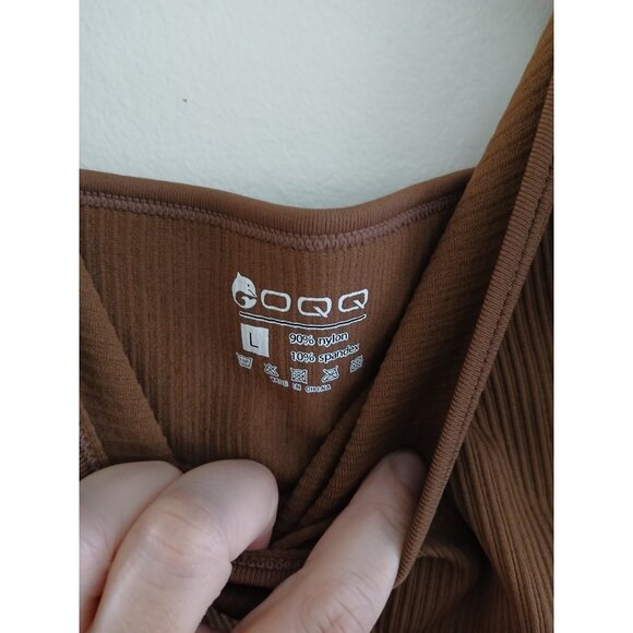 OQQ Womens L Brown Ribbed Seamless  Square Neck Bodysuit Tank Top Leotard - Picture 4 of 5